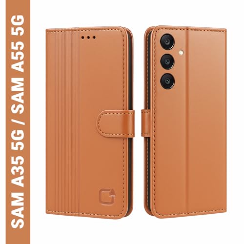 Image of AIBEX Shock Proof Flip Compatible for Samsung Galaxy A55 5G / Samsung Galaxy A35 5G Flip Cover Leather Finish | Inside TPU with Card Pockets | Wallet Stand | Complete Protection Flip Case - Brown
