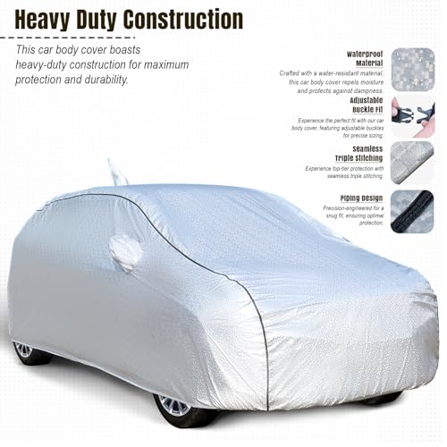 Image of Pivalo Car Cover for Maruti Baleno All Model & Years (2015-2025) 100% Waterproof with Mirror & Antenna Pocket Triple Stitched Bottom Elastic Dustproof Full Body Protection (Heat & UV Resistant,Silver)