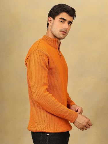 Image of Kvetoo Men High Neck Zipper Full Sleeve Woolen Winter Sweater