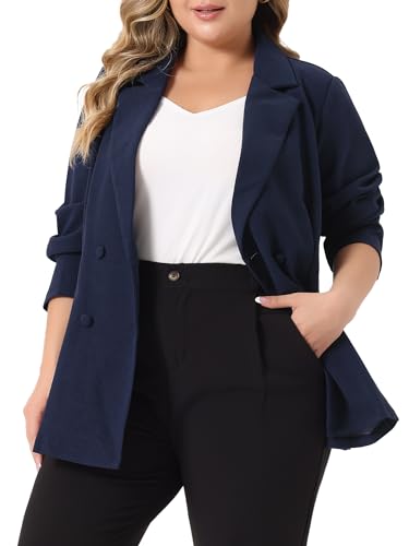 Agnes Orinda Plus Size Women Blazers Lapel Collar Elegant Double Breasted Casual Work Blazers2