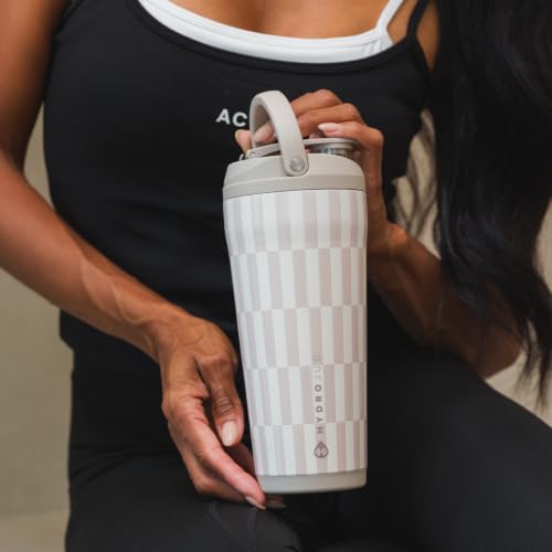 Image of HydroJug Insulated Protein Shaker Bottle 24 oz, Silent Mixing, Latte | Leak-resistant, triple wall insulated, flip-top cap, antimicrobial Tritan lid, bucket handle, cup holder fit, dishwasher safe