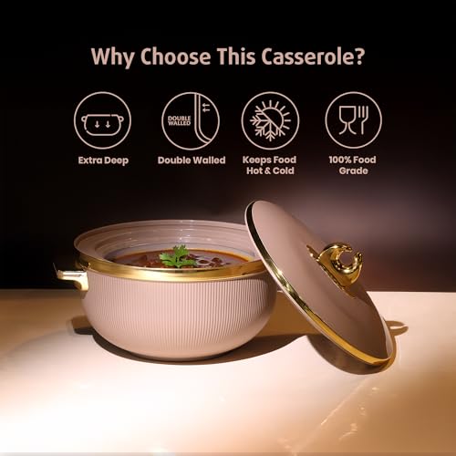 Image of SELVEL Royal Linex Casserole Collection | Insulated Hot Cases | Stainless Steel Inner | BPA-Free | Brown & Lime Green | (Royal Linex Casserole - Brown, 1700ml)