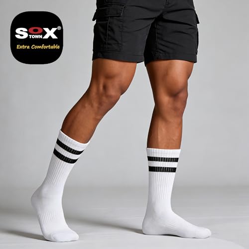 Image of SOX TOWN Cushioned Crew Training Athletic Socks for Unisex Men Women Sports