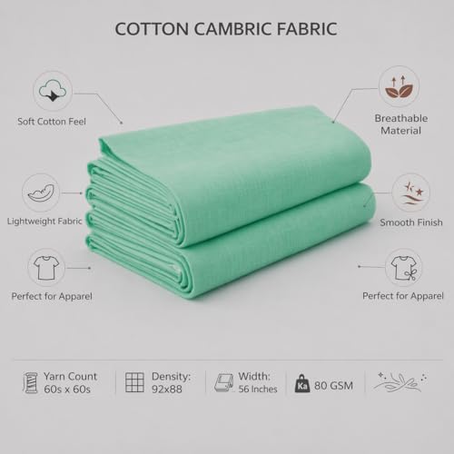 Image of Soimoi Blue Solid 60 * 60's Cotton Cambric Fabric by 2 Yards, 56 Inch Wide Light Weight Material Suitable for Kurtis, Blouses, Kids Clothing, Tunics, Dresses and Summer Apparel