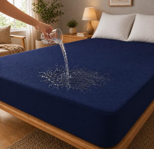 Image of Premium Waterproof Mattress Protector Cover Single Bed | Breathable Terry Cotton Bed Protector, Single Bed (72 X 36, 6 X 3 Feet - 2 to 10 inch - Royal Blue)