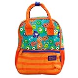 Mochila Infantil Monstrinhos, Poliéster, Laranja e Azul, 25,5x23x10cm, 18L, Alças Ajustáveis, Bolsos Múltiplos, Resistente à Água