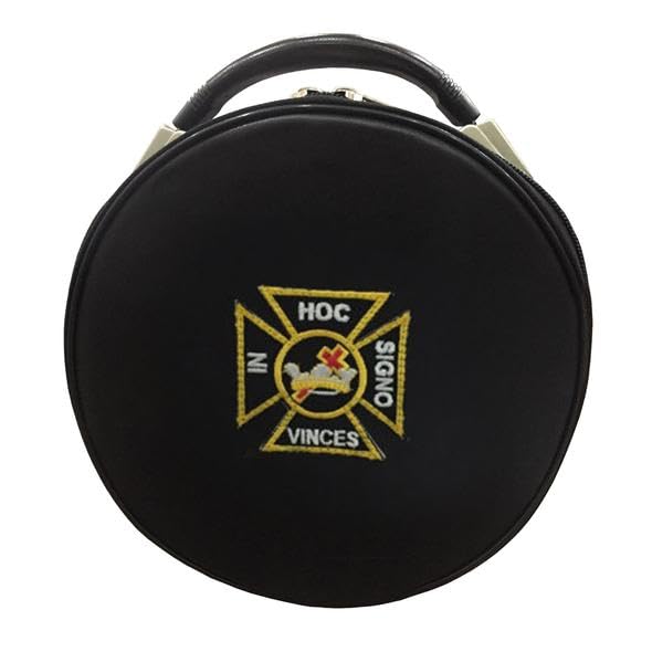 Generic Masonic regalia Knights Templar Hat/Cap Case black leather, big, Blue