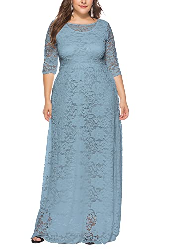 Image of Eternatastic Women's Floral Lace 2 /3 Sleeves Maxi Dress Plus Size Evening Party Dresses
