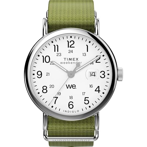 Timex Men's Weekender 40mm Watch - Green Strap White Dial Silver-Tone Case