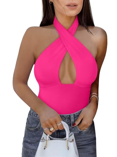 Image of REORIA Butsmooth Women's Trendy Sexy Casual V Neck Double Lined Sleeveless Slimming Going Out Tank Top Bodysuits