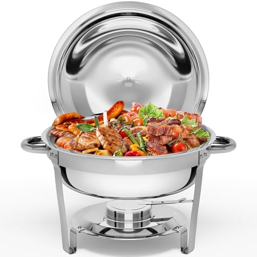 YITAHOME Chafing Dishes for Buffet, 5QT Round Chafing Dishes for Buffet with Lid & Lid Holder, Stainless Steel Chafers and Buffet Warmers Sets for Par