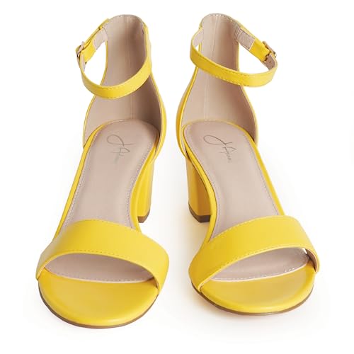 Image of J. Adams Daisy Heeled Sandals - Ankle Strap Low Block, Open Toe Dress Pumps, Chunky Heels - Dressy Shoes for Women - Bridal, Wedding, Summer Sandals