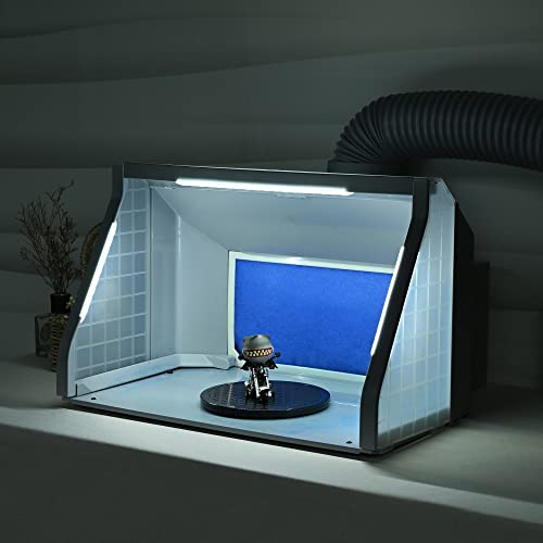 Aw Dual Fans Portable Airbrush Spray Booth Kit W/ 3 Led Lights Exhaust Filter Hose Turn Table For Hobby Art Painting Model Cakes Nails #TOP2