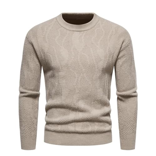 Men's Sweater Solid Color Blend Sweater Autumn and Winter Warm Pullover Black Sweater Shallow Khaki M