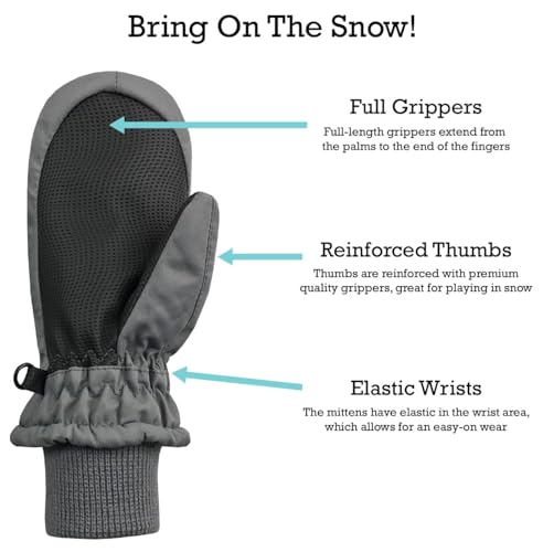 Image of N'Ice Caps Kids Waterproof Snow Mittens Cold Weather Thinsulate Insulated | Toddler Gloves with Easy-On Extra-Wide Hook and Loop Flap, Durable Grippers Provide Dexterity for Winter Play and Skiing