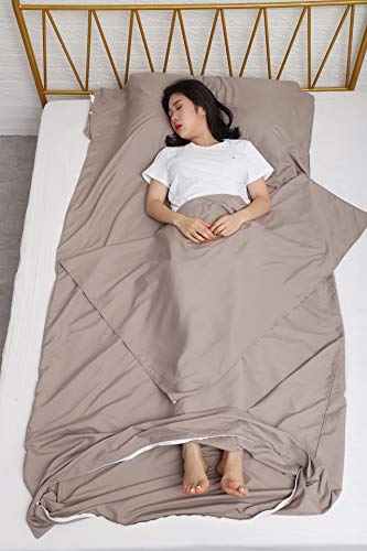 Jitty Sleeping Bag Liner Travel Sheet For Business Camping Backpacking Hiking Mountain Climbing Home Hostels Train 83"X45" (Khaki) #TOP2