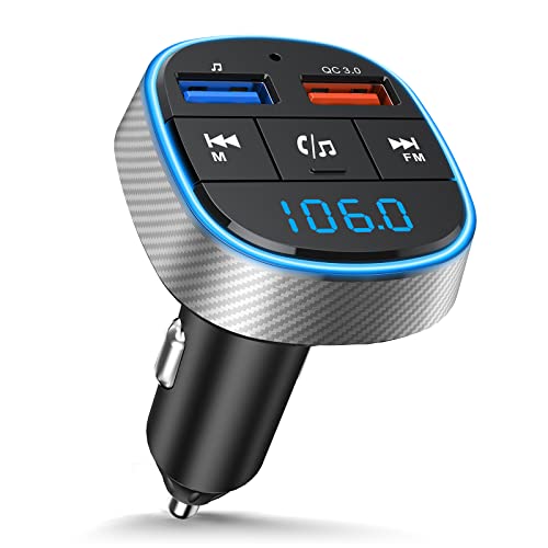 Clydek Transmetteur FM pour Voiture, Adaptateur Audio Bluetooth 5.0 avec Double Port de Charge USB, Lecteur MP3, Chargeur de Voiture pour appels Mains Libres, clé USB, Carte SD (Argent), One Size Cover