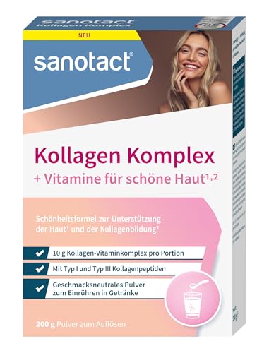 sanotact® Kollagen Komplex Pulver | 200 g | Typ I & III Kollagenpeptide | + Vitamin C, Niacin & Biotin für schöne Haut¹… – Ansicht 1