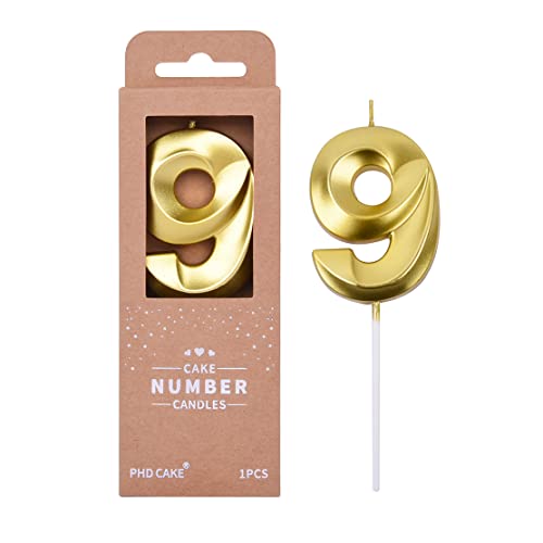 PHD CAKE 2.76 Inch Diamond Gold 9 Number Birthday Candles, Gold Number Candles, Cake Number Candles, Party Celebration
