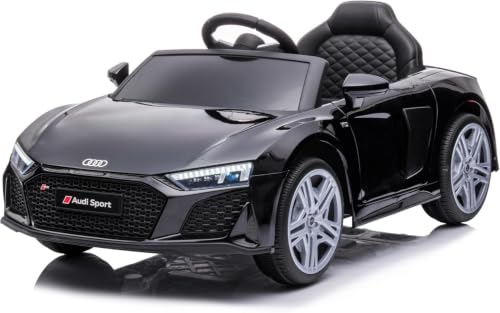 Baroni Home Coche Eléctrico para Niños Audi R8 Sport, 12V con MP3, Coche teledirigido Full Optional, Asiento de Polipiel, Puertas Abatibles, Velocidad 3-5 km/h, con Mando a Distancia, Negro