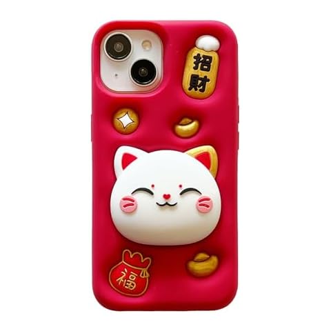 YAKVOOK 3D Cartoon Case for iPhone 13,Kawaii Phone Case Cute Funny Lucky Cat Case for Women Girls Soft Silicone Shockproof Cover for iPhone 13 Cover