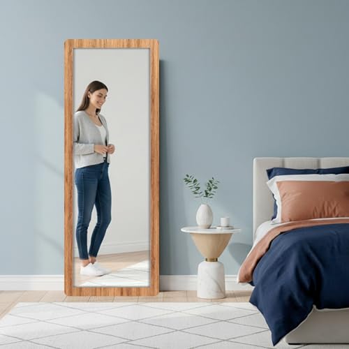 Image of Creative Arts n Frames 15x51 inch Natural Iqurel Oak Long MDF Wood Wall Hanging Mount HD Mirror Home Decor Items Living Room Bathroom Bedroom Hotel Office (Natural Iqurel Oak Light Framed HD Mirror)