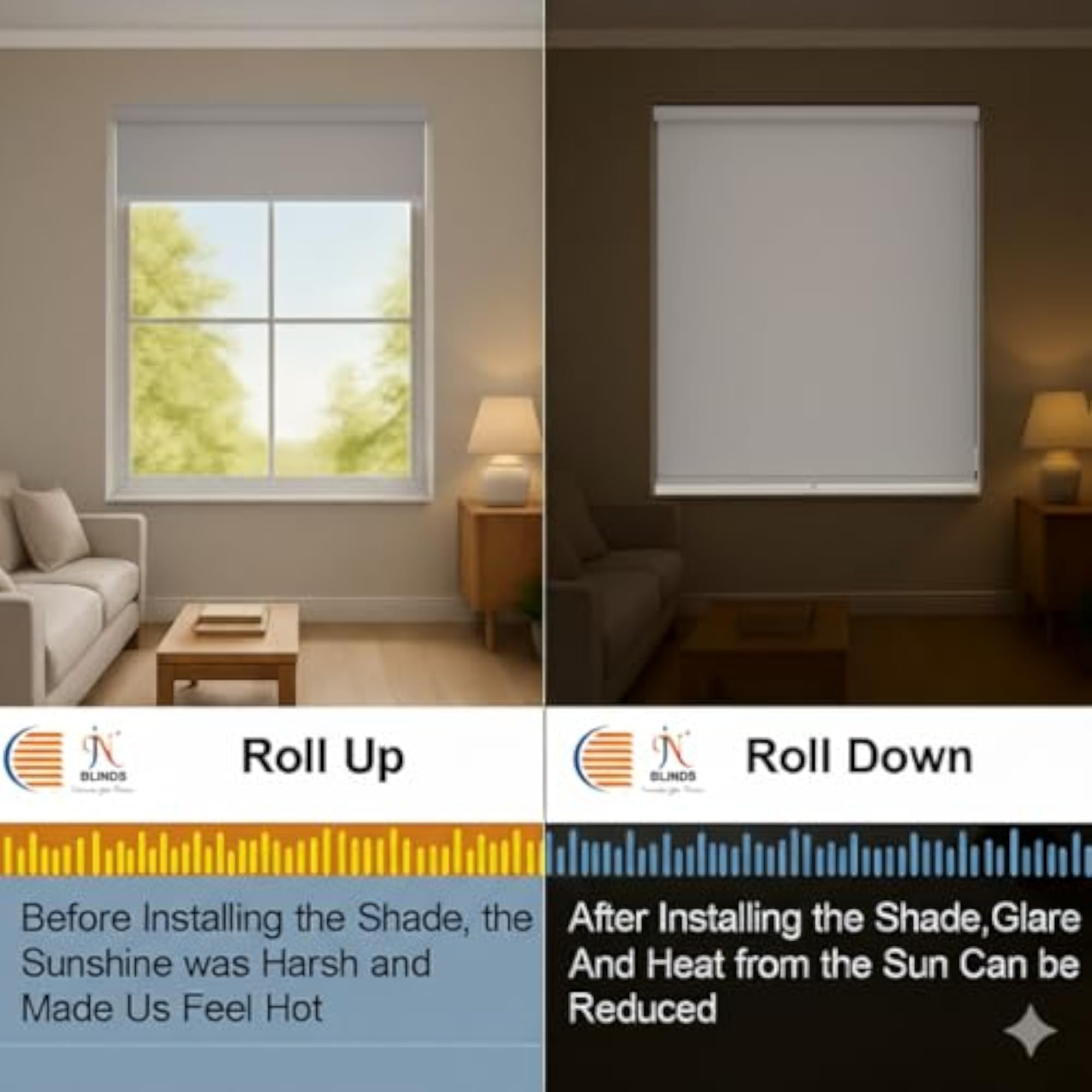 100% Blackout Roller Blind for Windows, Room Darkening Shade