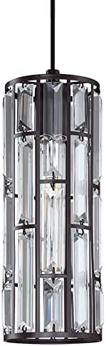 1 Light 4.75" Crystal Shade Hanging Kitchen Island Pendant Light Oil Rubbed Bronze Finish,Modern Concise Pendant Fixture with Crystal Metal Shade for Bar,Dining Room,Corridor,Living Room Over Sink