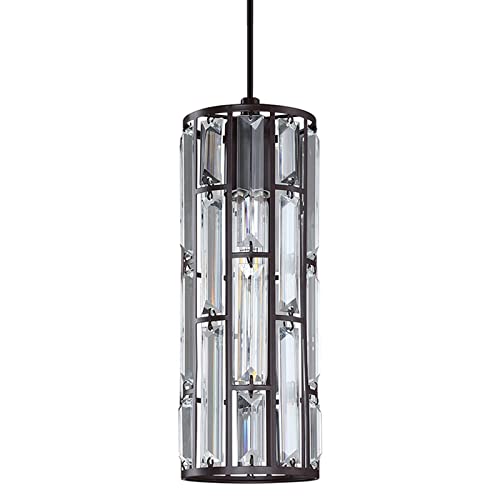 1 Light 4.75" Crystal Shade Hanging Kitchen Island Pendant Light Oil Rubbed Bronze Finish,Modern Concise Pendant Fixture With Crystal Metal Shade For Bar,Dining Room,Corridor,Living Room Over Sink #TOP18
