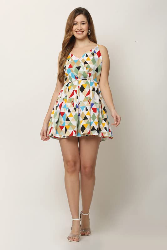 Image of Women's Crepe All Over Print Fit and Flared Top /One Piece /Casual Wear /Short Dress /Mini Dress /Knee-Long Dress for Women and Girls