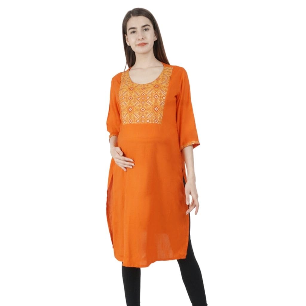 morph maternity | Maternity Kurtis for Women | with Hidden Zip for Easy Breastfeeding | Maternity Women Floral Printed Rayon A-Line Dress | One Side Pocket-picture-38