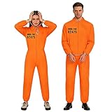 DIANLIANG Mono Naranja Disfraz Preso para Carnaval Cosplay Disfraz de Prisionero para Hombre y Mujer Prisoner Costume (S (165–175 cm))