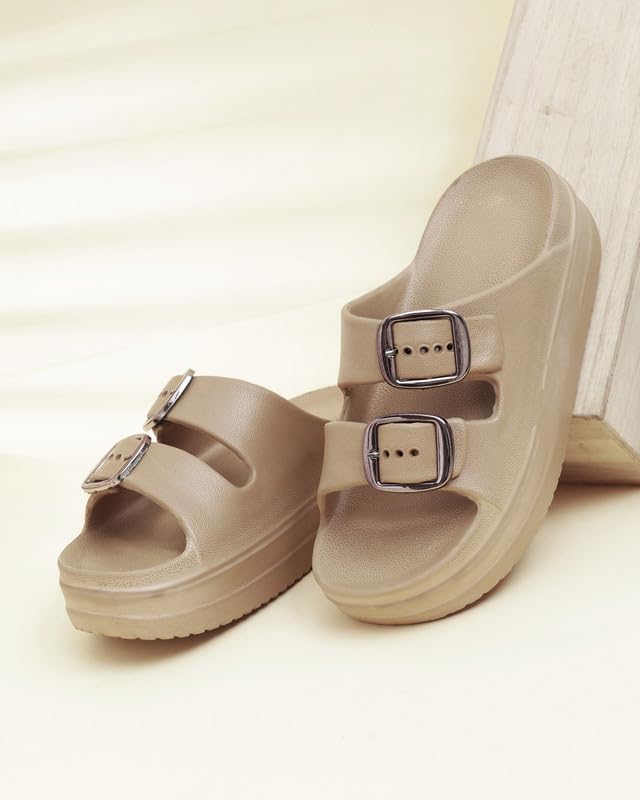 Image of Women Summer Flip Flop Slippers Casual Pillow EVA Anti-Slip Sole Slide Slipper Double Strap Sandals for Women's & Girls Rubber Flats