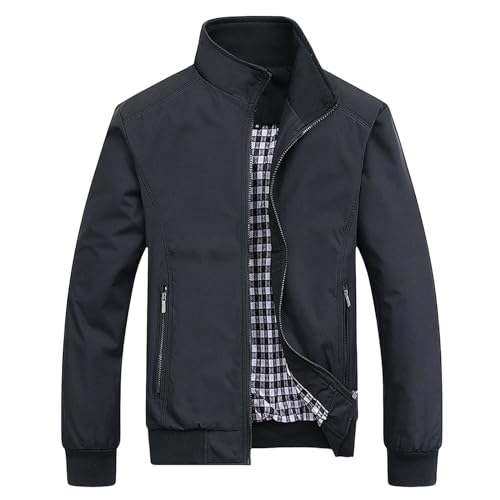 Mens Trendy Zip up Bomber Jackets Long Sleeves Casual Lapel Jackets Plain Loose Pilot Coats Warm Handsome Tops