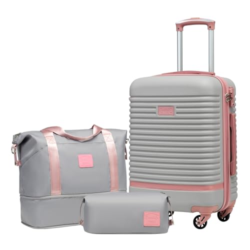 COOLIFE Koffer Set 3-TLG: Handgepäck + Reisetasche | ABS Hartschale Leicht, 360° Räder &...