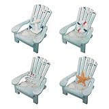 4 Pack Wooden Handmade Mini Chair Ornament Beach Decor Nautical Decoration for Bathroom Bedroom Decor Home Decor Article Home Office Desk, 4 x 3.75 x 3.75 inches (Light Blue)