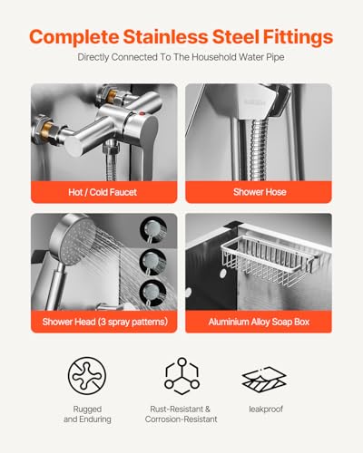 VEVOR Hundewaschstation aus Edelstahl, 870x488x1025 mm Tierpflegewanne mit Ablagetreppe, Wasserhahn, Duschkopf & Seifenhalter, Hundebadewanne, für mittelgroße & kleine Haustiere (rechte Tür)