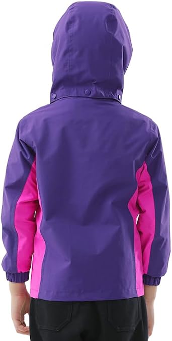 YINGJIELIDE Boys Girls Rain Jacket,Kids Lightweight Waterproof Hooded Raincoats Windbreakers,Outdoor Hiking Coat Dark Purple 11-12 Years