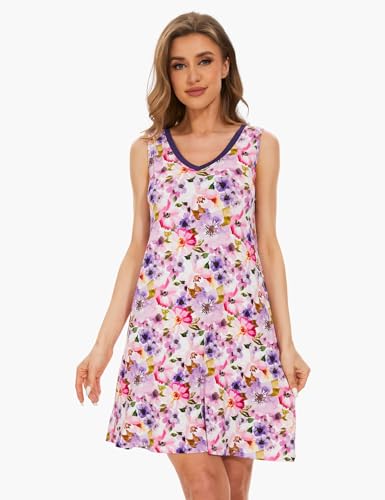 Image of GYS Cooling Bamboo Viscose Nightgowns for Women, Lightweight Sleeveless V Neck Sleep Shirt for Hot Sleepers, Soft Night dress