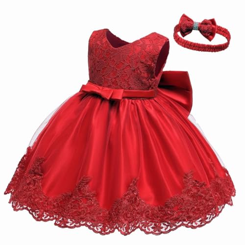 LZH Baby Girl Christmas Dress 0-3 Months,Baby Christmas Dresses, Red Lace Bowknot Christmas Dress for Baby Girl