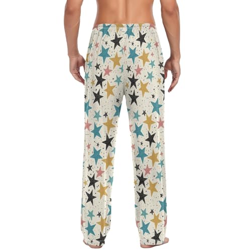 Vdsrup Men's Pajama Pants Colored Stars Pajama Pants for Men PJs Bottoms Drawstring Pockets Sleep Lounge Pants S2