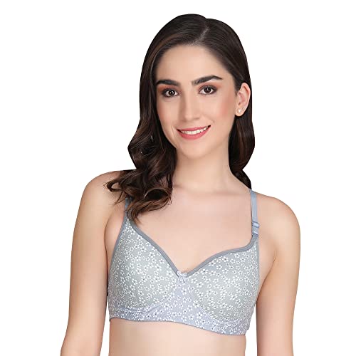 Image of Flower Print Bra for Women - Made of Pure Cotton Full Coverage Non Wired Pushup Soft Cup for T-Shirt Saree Dress Sports Garment for Daily Use Everyday