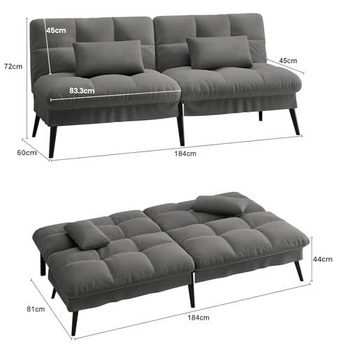LUCKRACER Sofa 3 Sitzer Sofa Schlafsofa mit Schlaffunktion, überzug Futon Klappsofa, Bettcouch, ecksofa, Couch, 5 Verstellbare Winkel, Ideal für Wohnungen Wohnzimmer aus Stoff Grau – Bild 4