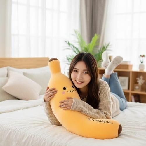 Image of VanityX Banana Soft Toy Plush Toy Big Stuffed Animal, Ultra Soft, Huggable & Cuddly Gift for Kids, Girls, Boys, Perfect for Birthday, Valentine's Day (Banana, 40cm)