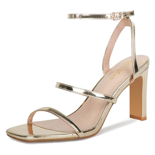 MAVMAX Women's Sandals Chunky Heels Square Open Toe Ankle Strap Sandals Block Heels for Women Comfort Dress Wedding Party Prom