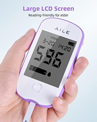 Blood Glucose Monitor Kit for Diabetes: AILE Blood Sugar Machine Test Kit Diabetics Meter Test Strips x 50 - Low Pain Lancing Devices x 50 for Home Use Testing Monitoring 5 Seconds Accurate