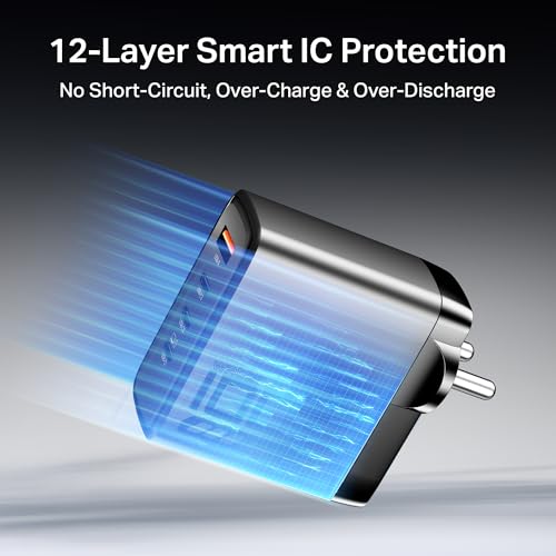 Image of Boat 100W GaN Charger: Fast Charging Adapter with 4 Ports (3 USB-C + 1 USB-A), PD Support, MacBook air M3 0-50% in 26 Minutes, Compatible w /All iPhones, Android Phones, MacBooks, Dell, HP (Ash Grey)