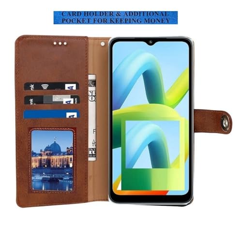 Image of Bintage Vivo V2315 / Y28 5G / Y17s Flip Cover Full Protection Imported TPU Wallet Button Magnetic Book Leather Flip Cover for Vivo Y28 5G - Tan Brown