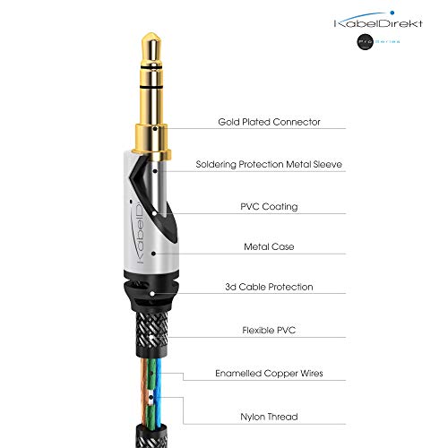 Image of KabelDirekt - 3.5mm Aux Audio Cord - 9ft | 3.5mm Aux Audio Cable with Nylon Jacket Jack to Jack - for Mobile Phone, Tablet, Headphones, Car & HiFi
