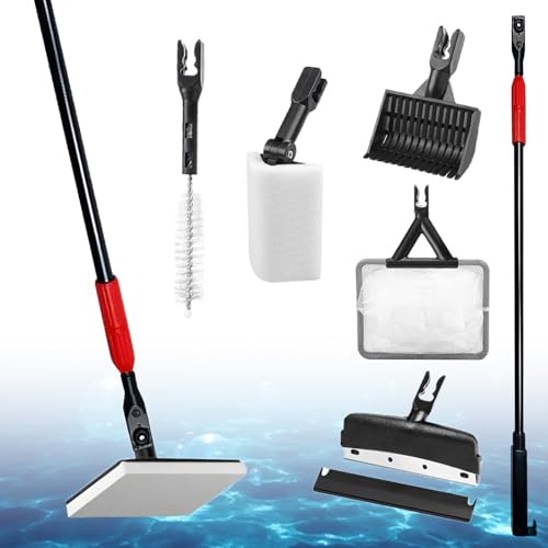 Outils de nettoyage d'aquarium 6 en 1, kit de nettoyage d'aquarium, kit d'outils de nettoyage d'aquarium, 6 en 1, grattoir, filet de pêche, râteau à sable pour l'entretien de l'aquarium